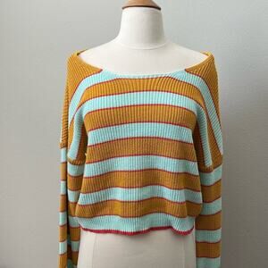 Le Lis Striped Crop Sweater in Mustard and‎ Teal | Medium